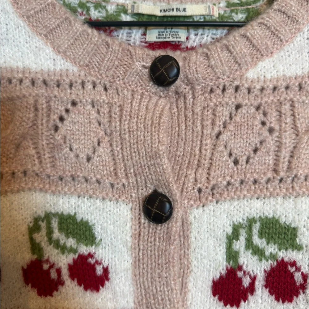 Urban Outfitters Kimchi Blue Cherry Print Knit Cardigan - Picture 3 of 7